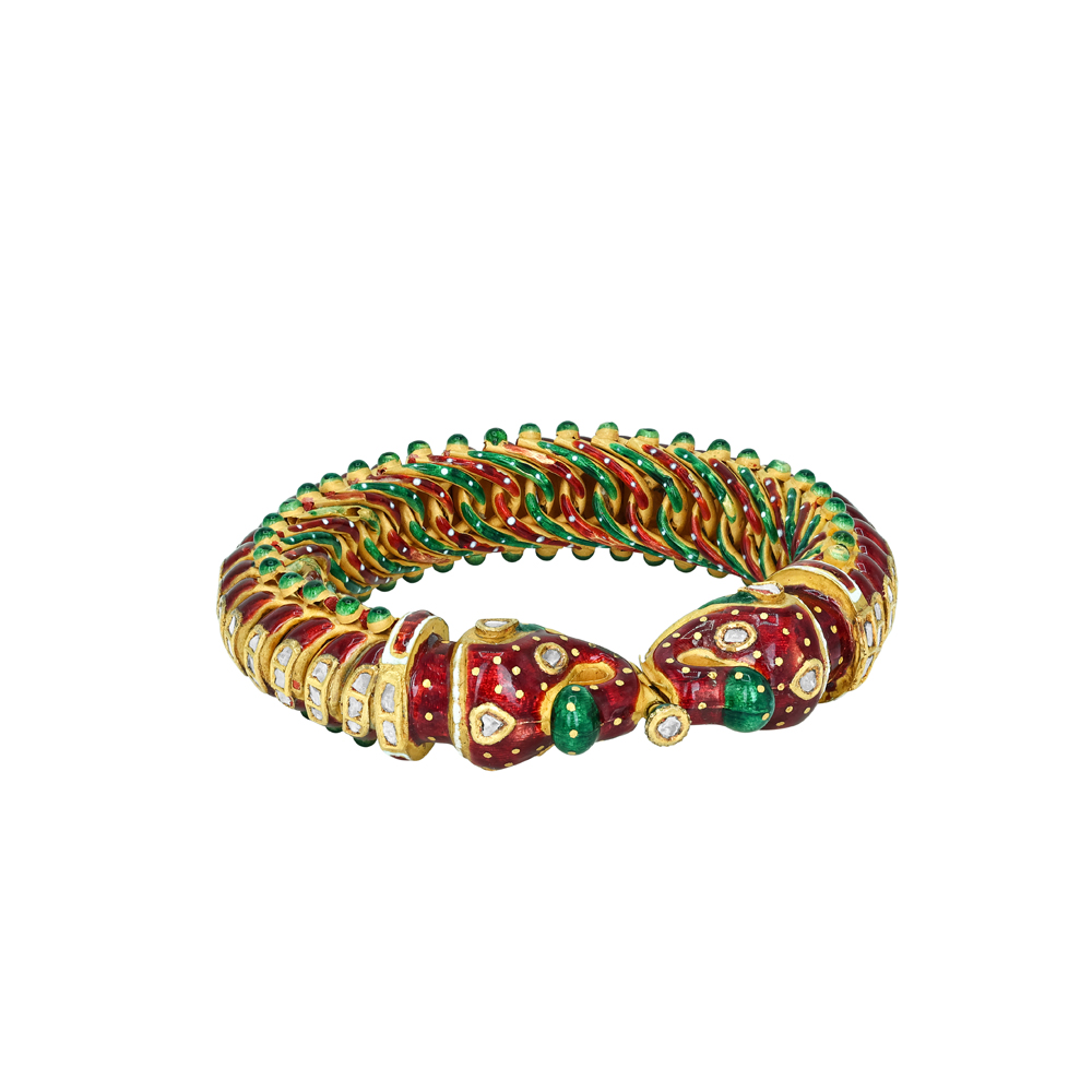 Polki Bracelet with Red-Green Enamel
